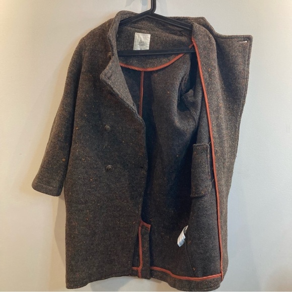ZARA KNIT Sz S Thick Knit Knee Length Double Breasted Heather Brown Unlined Coat - Picture 6 of 15